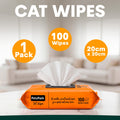 Pack of Petz Park cat wipes with product details on a blurred indoor background