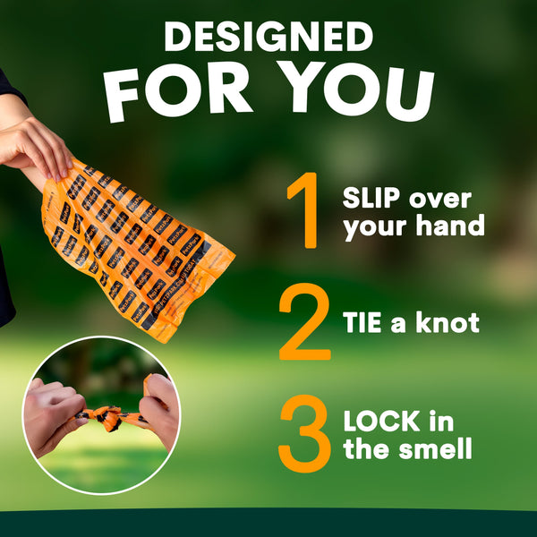 Orange hand trap being used with text instructions on a green background