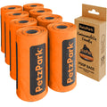 Multiple rolls of Petz Park poop bags for cats with a cardboard box packaging on a white background