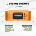 Orange package of PetzPark wipes with text highlighting features on a white background