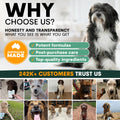 Advertisement for a pet product brand highlighting honesty, transparency, potent formulas, post-purchase care, top-quality ingredients, and customer trust.