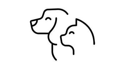 Simple black outline illustration of a dog and a cat facing right, drawn with minimal continuous lines on a plain white background.
