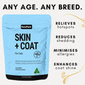 skin and coat supplement for cats, benefits of a skin supplement for ccats, cat hot spots, cat shedding, cat allergies