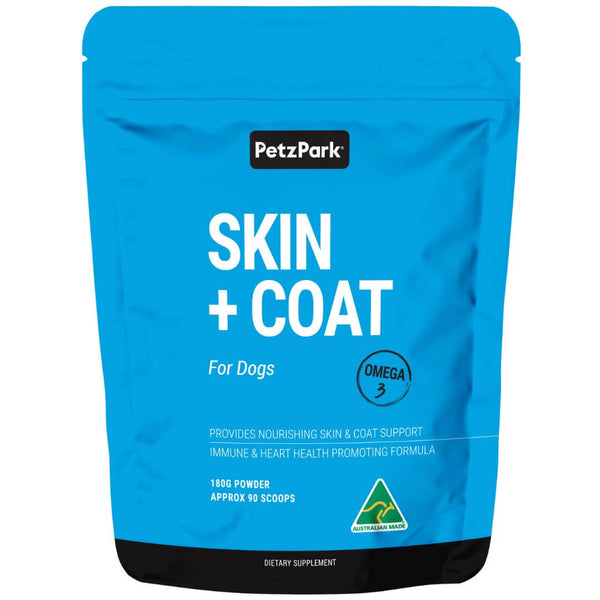 Skin and Coat supplement for dogs restores skin health, maintains coat shine and soothes hotspots