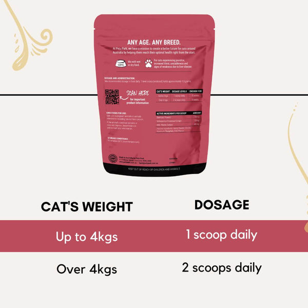 dosage recommendations for cat liver support, how many scoops does a cat need, milk thistle for cats